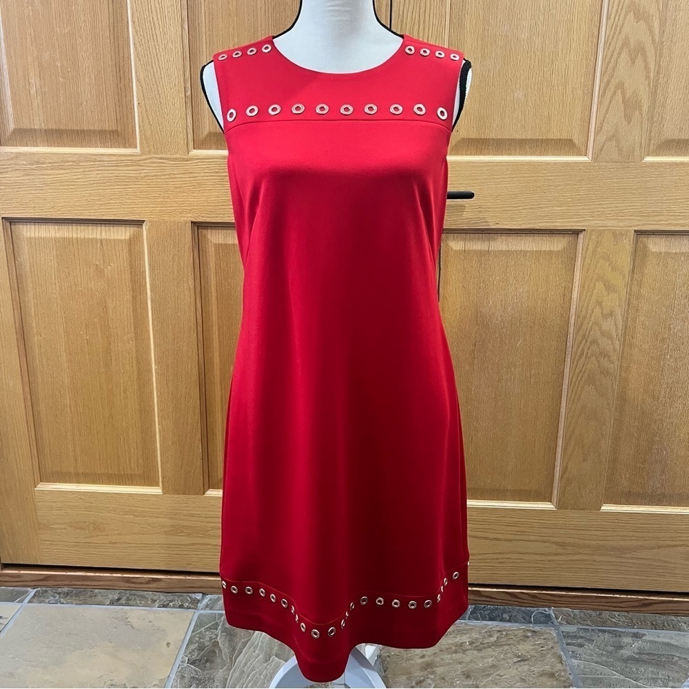 NWT Karl Lagerfeld Paris Red Grommet Scuba Shift Dress Size 8 - Picture 2 of 10